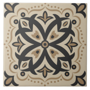 Schwarzes und goldenes marokkanisches Blumengestal Fliese