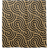 Schwarzes und goldenes Meereswellen Muster Duschvorhang (Vorderseite)