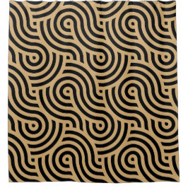 Schwarzes und goldenes Meereswellen Muster Duschvorhang