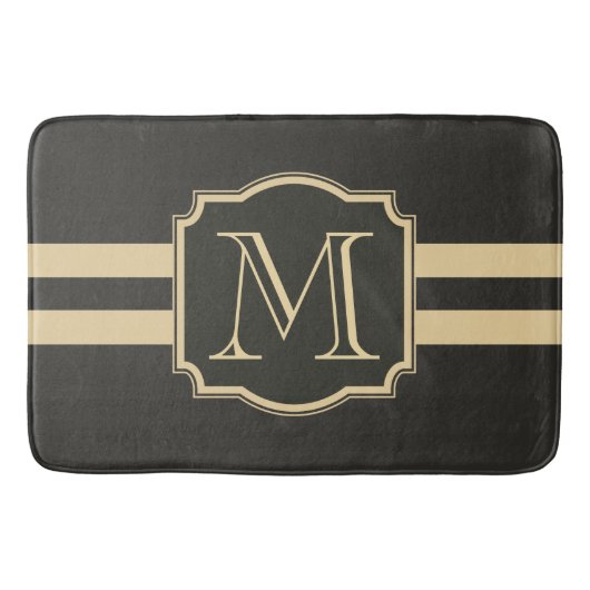 Schwarzes und goldenes Monogramm Badematte (Vorderseite)