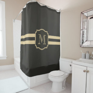 Schwarzes und goldenes Monogramm Duschvorhang
