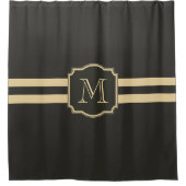 Schwarzes und goldenes Monogramm Duschvorhang (Vorderseite)