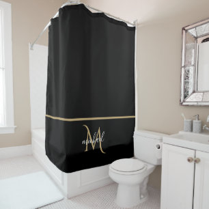 Schwarzes und goldenes Monogramm Elegante Luxus Duschvorhang