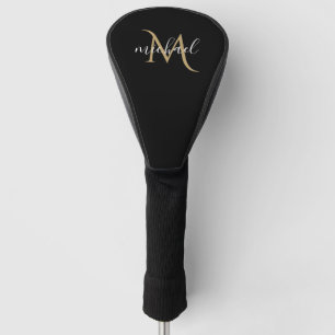 Schwarzes und goldenes Monogramm Eleganter Luxus Golf Headcover