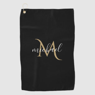 Schwarzes und goldenes Monogramm Eleganz Luxus Golfhandtuch