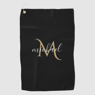 Schwarzes und goldenes Monogramm Eleganz Luxus   Golfhandtuch
