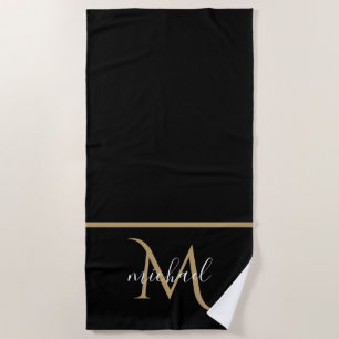 Schwarzes und goldenes Monogramm Eleganz Luxus Strandtuch