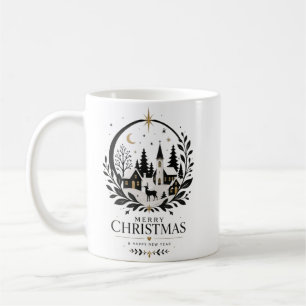 Schwarzes und goldenes Papier geschnittenes Dorf Kaffeetasse