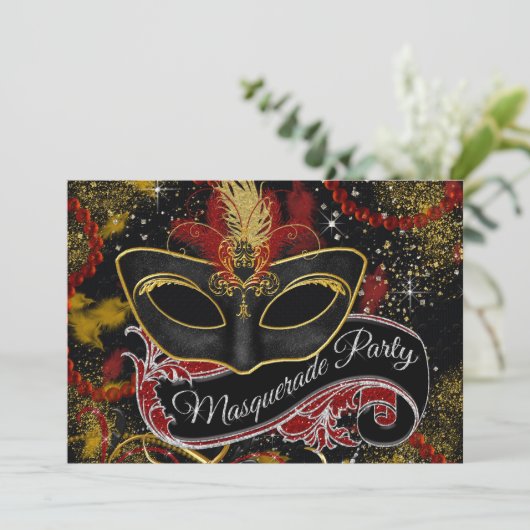 Schwarzes und goldenes Party Einladung (Stehend Vorderseite)