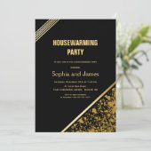 Schwarzes und goldenes Party Einladung (Stehend Vorderseite)