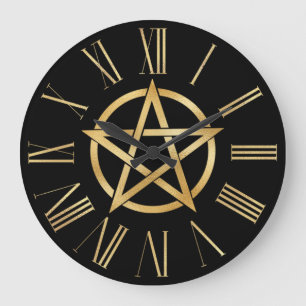 Schwarzes und goldenes Pentagramm Große Wanduhr
