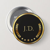 Schwarzes und goldenes personalisiertes Monogramm Button (Vorne & Hinten)