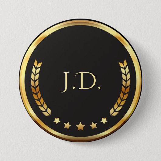 Schwarzes und goldenes personalisiertes Monogramm Button (Vorderseite)