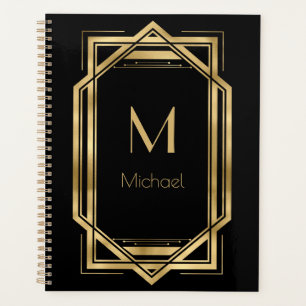 Schwarzes und goldenes personalisiertes Monogramm  Planer