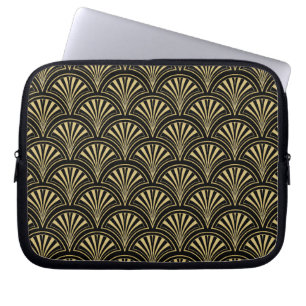 Schwarzes und goldenes Posh Deco-Fanmuster Laptopschutzhülle