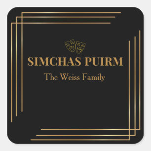 Schwarzes und goldenes Purim-Label Quadratischer Aufkleber