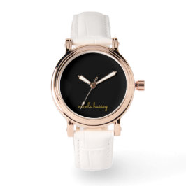 Schwarzes und goldenes Skript  | Stylisches modern Armbanduhr