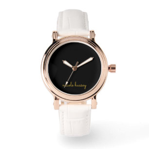 Schwarzes und goldenes Skript Stylisches modern Armbanduhr