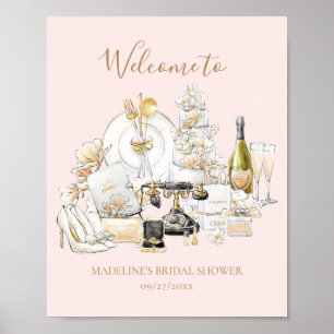 Schwarzes und goldenes Willkommensschild für Braut Poster