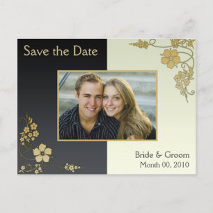 Schwarzes und goldfarbenes florales Save the Date  Ankündigungspostkarte