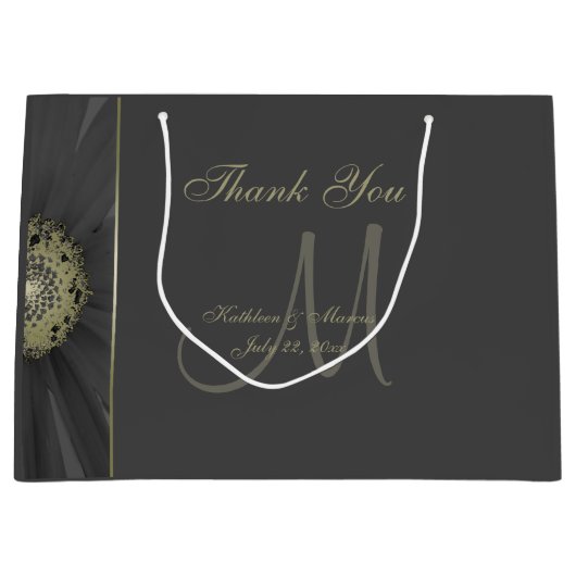 Schwarzes und Goldgänseblümchen-Monogramm danken Große Geschenktüte (Vorderseite)