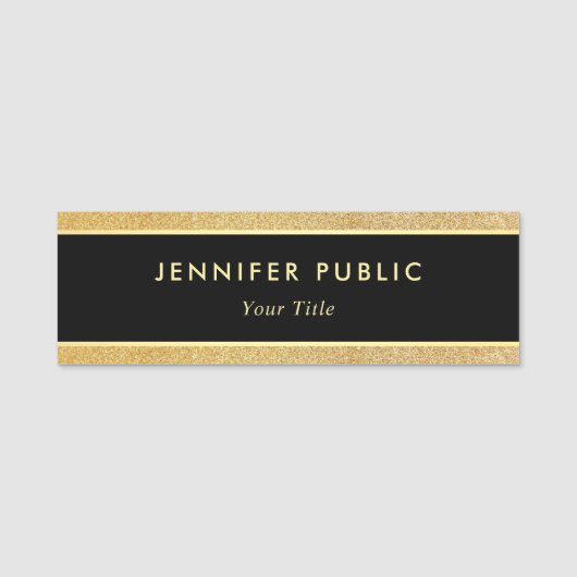 Schwarzes und GoldGlitzer-modernes elegantes Namensschild (Vorderseite)