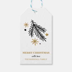 Schwarzes und Goldkiefer und -stern kritzeln Geschenkanhänger