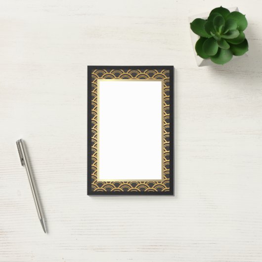 Schwarzes und Goldkunst-Deko-Grenze Post-it Klebezettel (Büro)