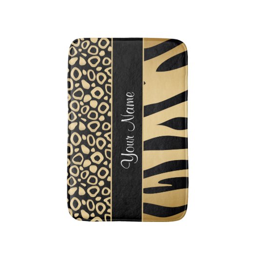 Schwarzes und Goldleopard-und -Zebra-Muster Badematte (Vorderseite Vertikal)