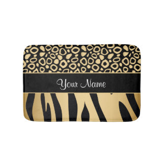 Schwarzes und Goldleopard-und -Zebra-Muster Badematte