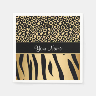 Schwarzes und Goldleopard-und -Zebra-Muster Serviette
