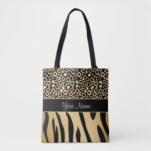 Schwarzes und Goldleopard-und -Zebra-Muster Tasche (Vorderseite)
