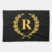 Schwarzes und Goldlorbeer-Kranz-Monogramm Geschirrtuch (Horizontal)