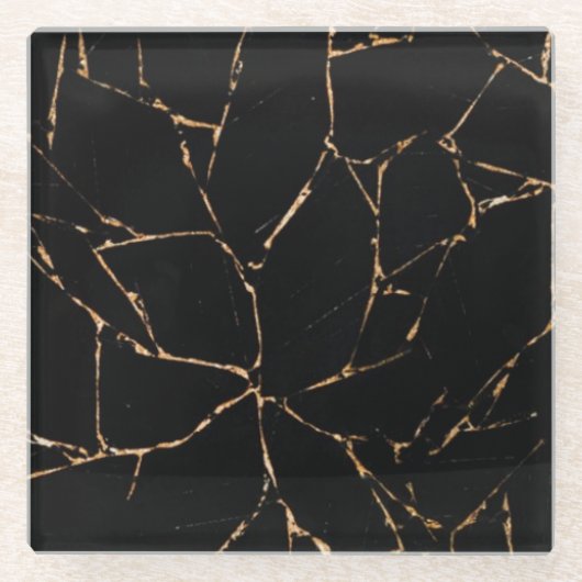 Schwarzes und GoldmarmorglasUntersetzer Glasuntersetzer (Vorderseite)