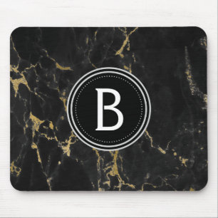 Schwarzes und Goldmit Monogramm moderne Mousepad