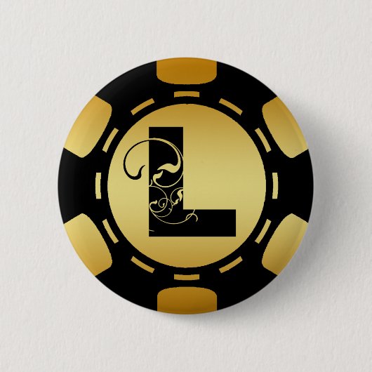 SCHWARZES UND GOLDmonogramm-BUCHSTABE L POKER-CHIP Button (Vorderseite)