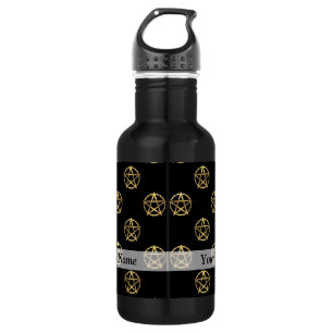 Schwarzes und Goldpentagram Edelstahlflasche
