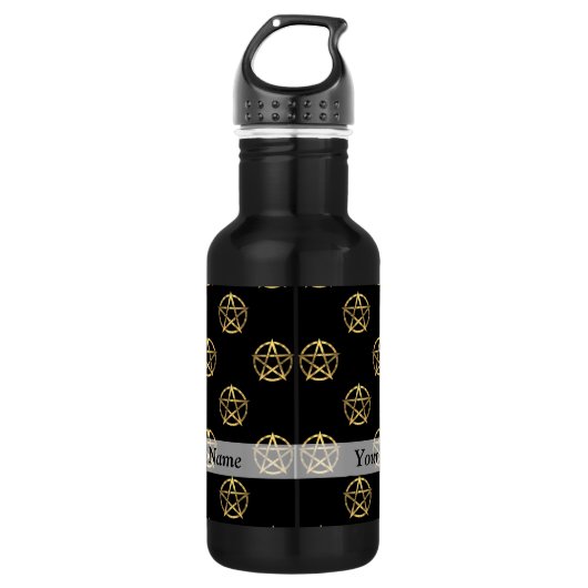 Schwarzes und Goldpentagram Edelstahlflasche (Vorderseite)
