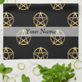 Schwarzes und Goldpentagram Geschirrtuch (Gefaltet)