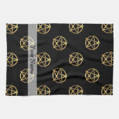 Schwarzes und Goldpentagram Geschirrtuch (Horizontal)