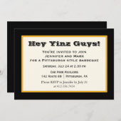 Schwarzes und Goldpittsburgh-Art Yinz Party Einladung (Vorne/Hinten)