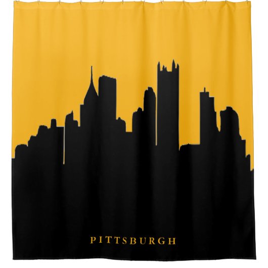 Schwarzes und Goldpittsburgh-Stadt-Skyline-Ansicht Duschvorhang (Vorderseite)