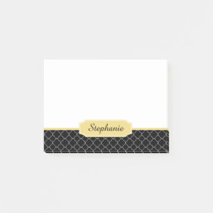 Schwarzes und GoldQuatrefoil Monogramm Post-it Klebezettel