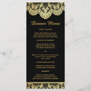 Schwarzes und Goldspitze-dünnes Abendessen-Menü Menükarte