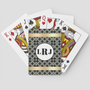 Schwarzes und graues Blumenmuster mit Monogramm Spielkarten