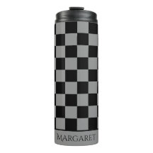 schwarzes und graues kariertes Monogramm Name