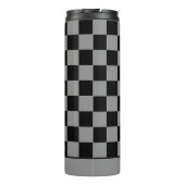 schwarzes und graues kariertes Monogramm Name Thermosbecher (Rückseite)