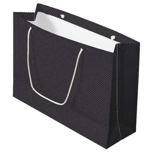 Schwarzes und graues Kohlefasermaterial Große Geschenktüte (Vorderseite Schrägansicht)