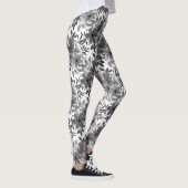 Schwarzes und graues monochromatisches Blumenmuste Leggings (Rechts)