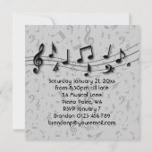 Schwarzes und graues Musiknoten-Party Einladung (Rückseite)